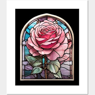 Pink Rose Stained Glass Window (758) Posters and Art